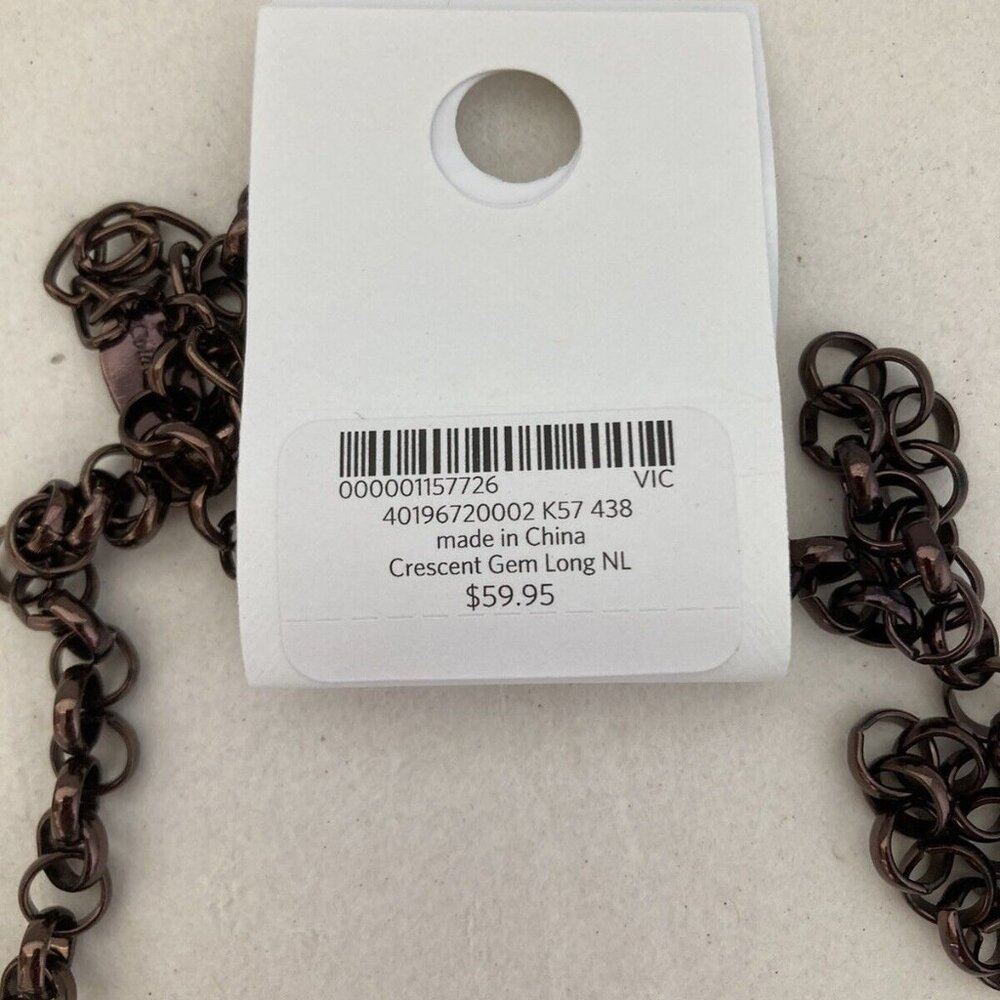 COLDWATER CREEK Mod/Contemporary Half Moon Bronze Fuchsia Crystal Necklace**NEW! - Picture 4 of 4